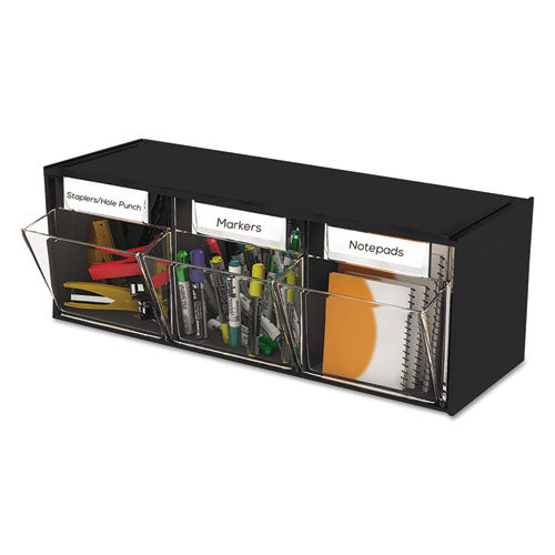 Tilt Bin Interlocking Multi-bin Storage Organizer, 3 Sections, 23.63  X 7.75  X 9.5 , Black clear Cheap