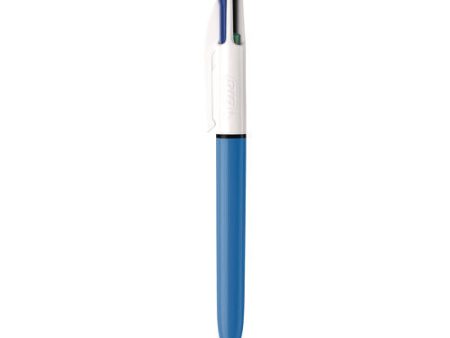 4-color Multi-color Ballpoint Pen, Retractable, Medium 1mm, Black blue green red Ink, Blue white Barrel on Sale