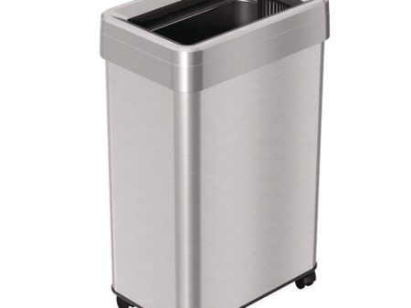 Open Top Trash Can With Wheels, Rectangular, 16 Gal, Plastic stainless Steel, Silver For Cheap