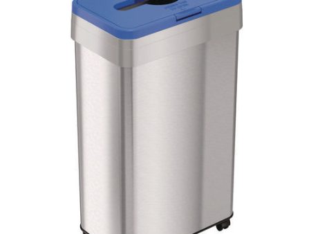 Open Top Recycling Bin With Wheels And Color-coded Lid, 21 Gal, Plastic stainless Steel, Silver blue For Discount