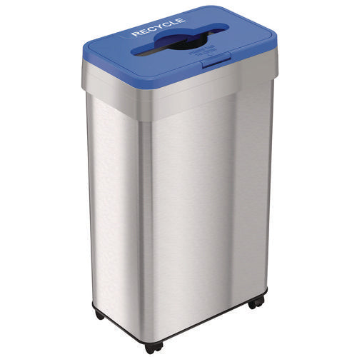 Open Top Recycling Bin With Wheels And Color-coded Lid, 21 Gal, Plastic stainless Steel, Silver blue For Discount