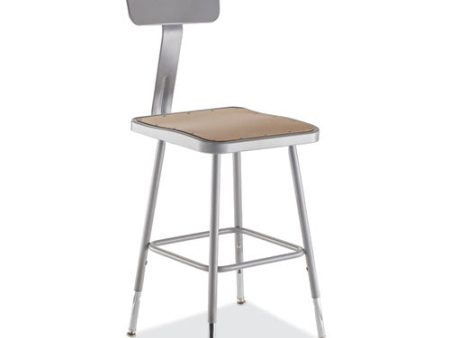 6300 Series Height Adjustable Hd Square Seat Steel Stool With Back, Supports Up To 500 Lb, 18 -26  Seat Height, Brown gray Fashion