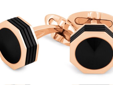 Montegrappa Nerouno Linea Cufflinks - Rose Gold PVD, Onyx inlay - IDNRCLI0 Discount